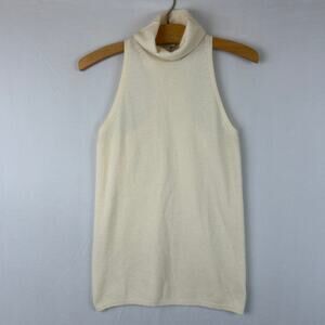 White + Warren 100% Cashmere White Tank Top Sleeveless Turtleneck Women's Size M